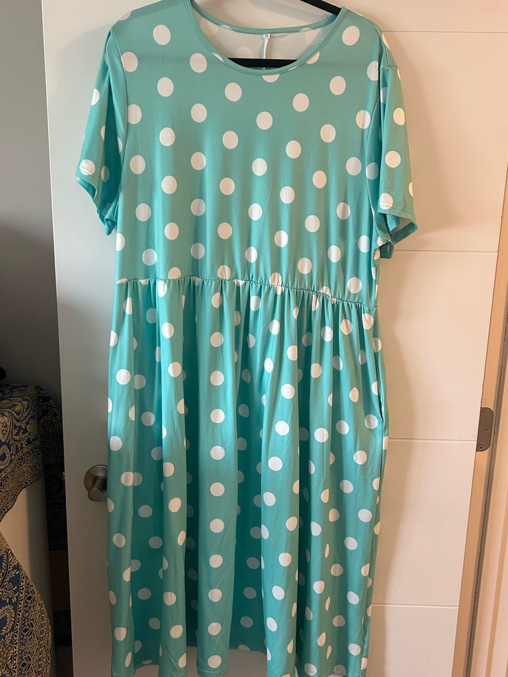 Teal Polka Dot Short-Sleeve Dress